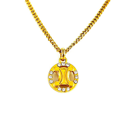 CELINE Triomphe 水鑽圓形項鍊金色配件復古舊款 Celine hjmkff