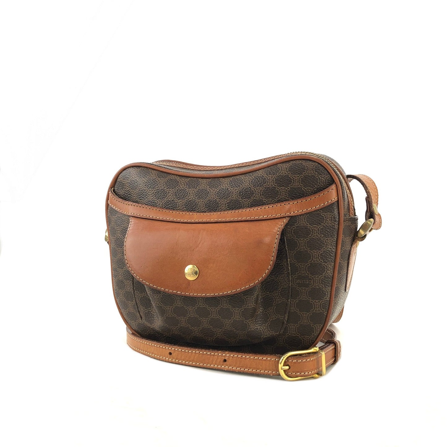 CELINE Macadam Blason Front Pocket Shoulder bag Brown Vintage Old CELINE 35ip77