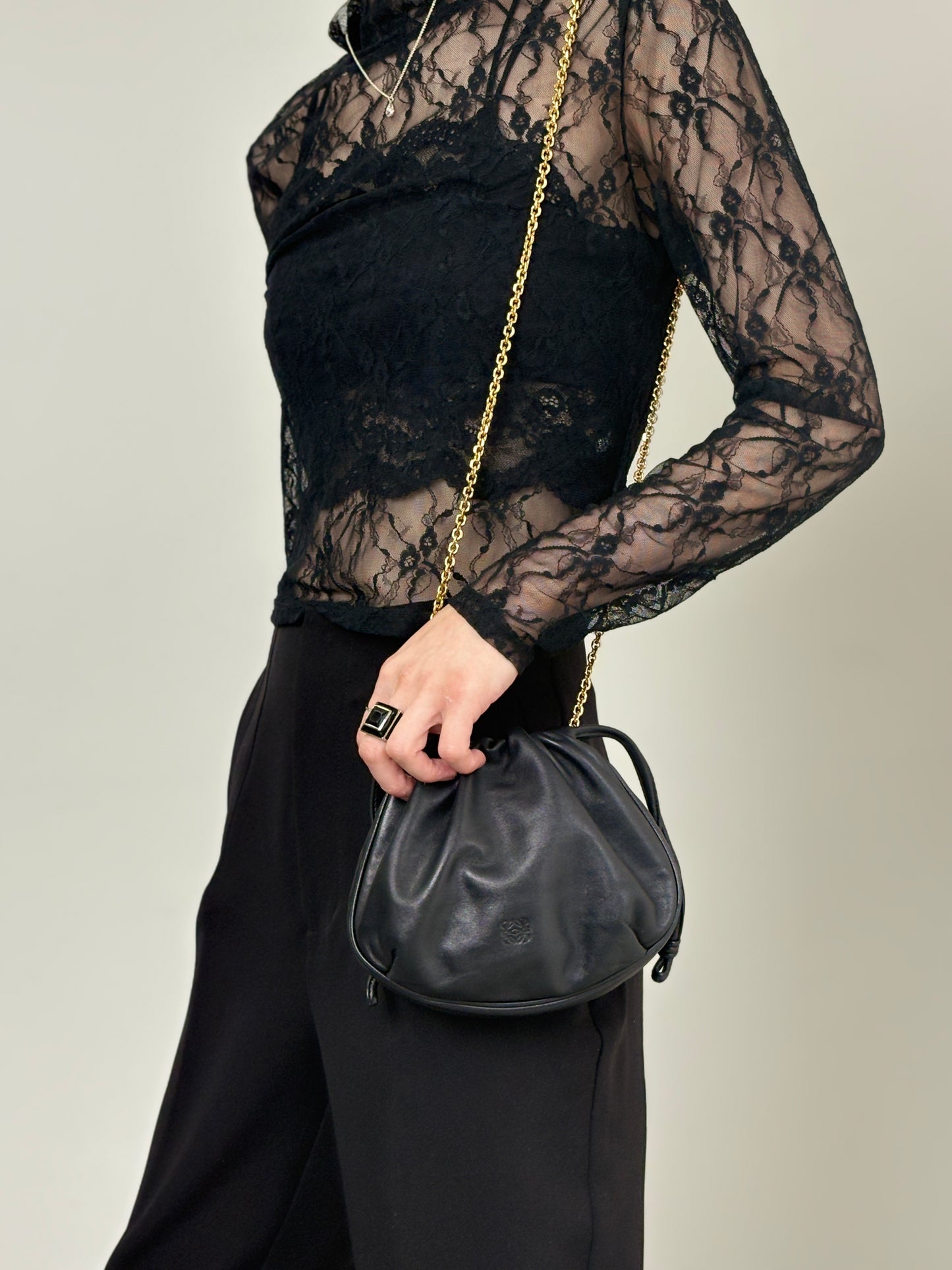 LOEWE Anagram Chain Shoulder bag Black Vintage nver62