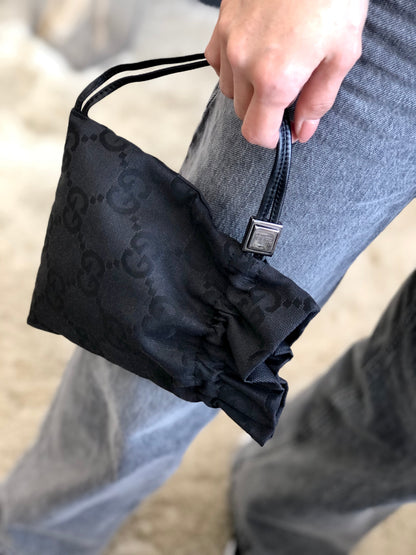 GUCCI Jumbo GG Canvas Small Handbag Pouch Black Vintage Old Gucci cwkemy
