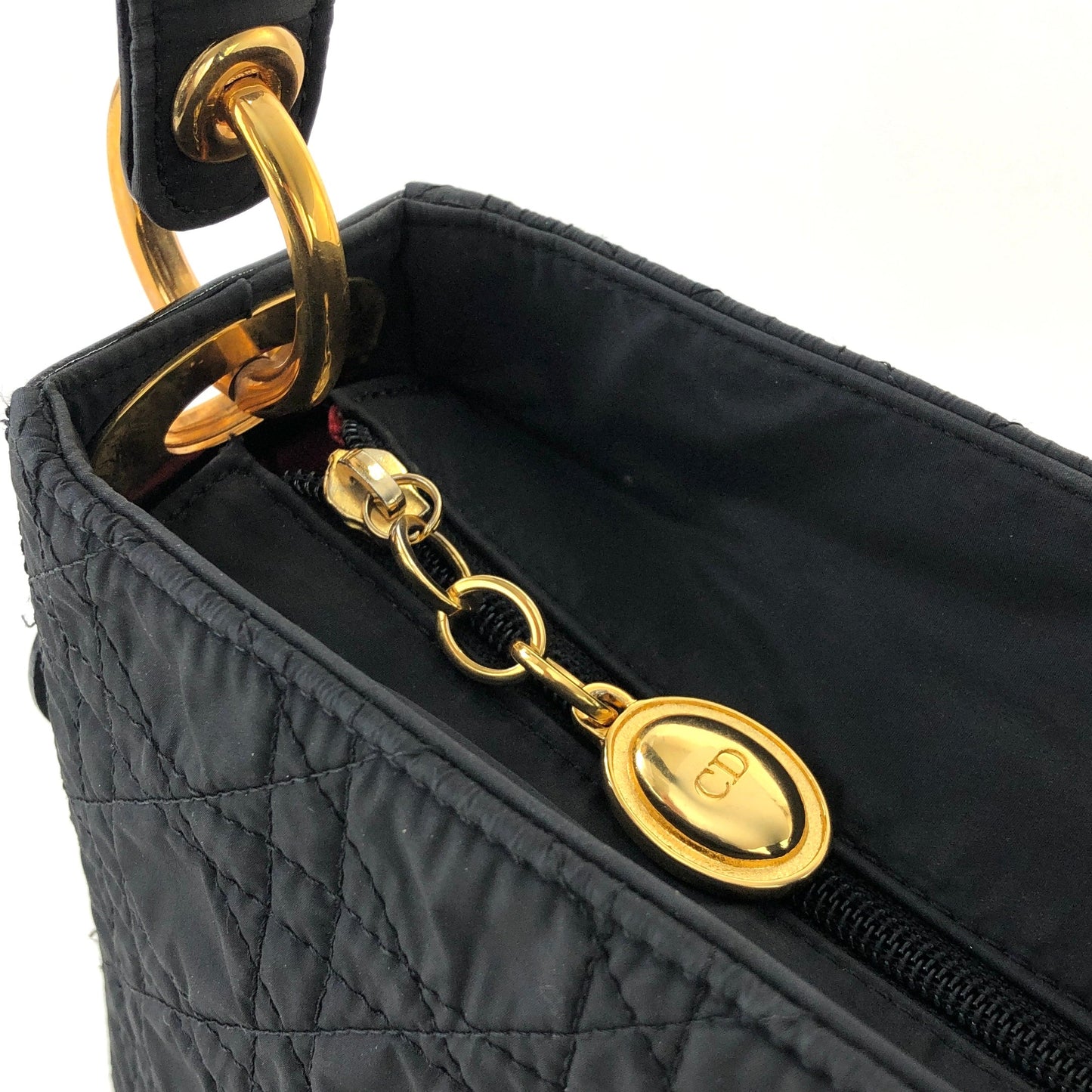 Christian Dior Cannage Nylon Shoulder bag Black Vintage spxywa