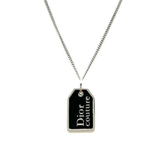 Christian Dior Logo Dog Tag Necklace Silver Vintage Old 7iiahd