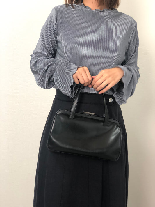 PRADA Metal Clasp Handbag Black Vintage 6am4p2