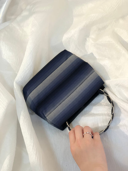 Salvatore Ferragamo Vala Ribbon Fabric Handbag Navy Vintage Old s3fvd3