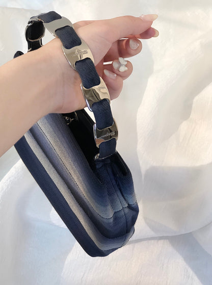 Salvatore Ferragamo Vala Ribbon Fabric Handbag Navy Vintage Old s3fvd3