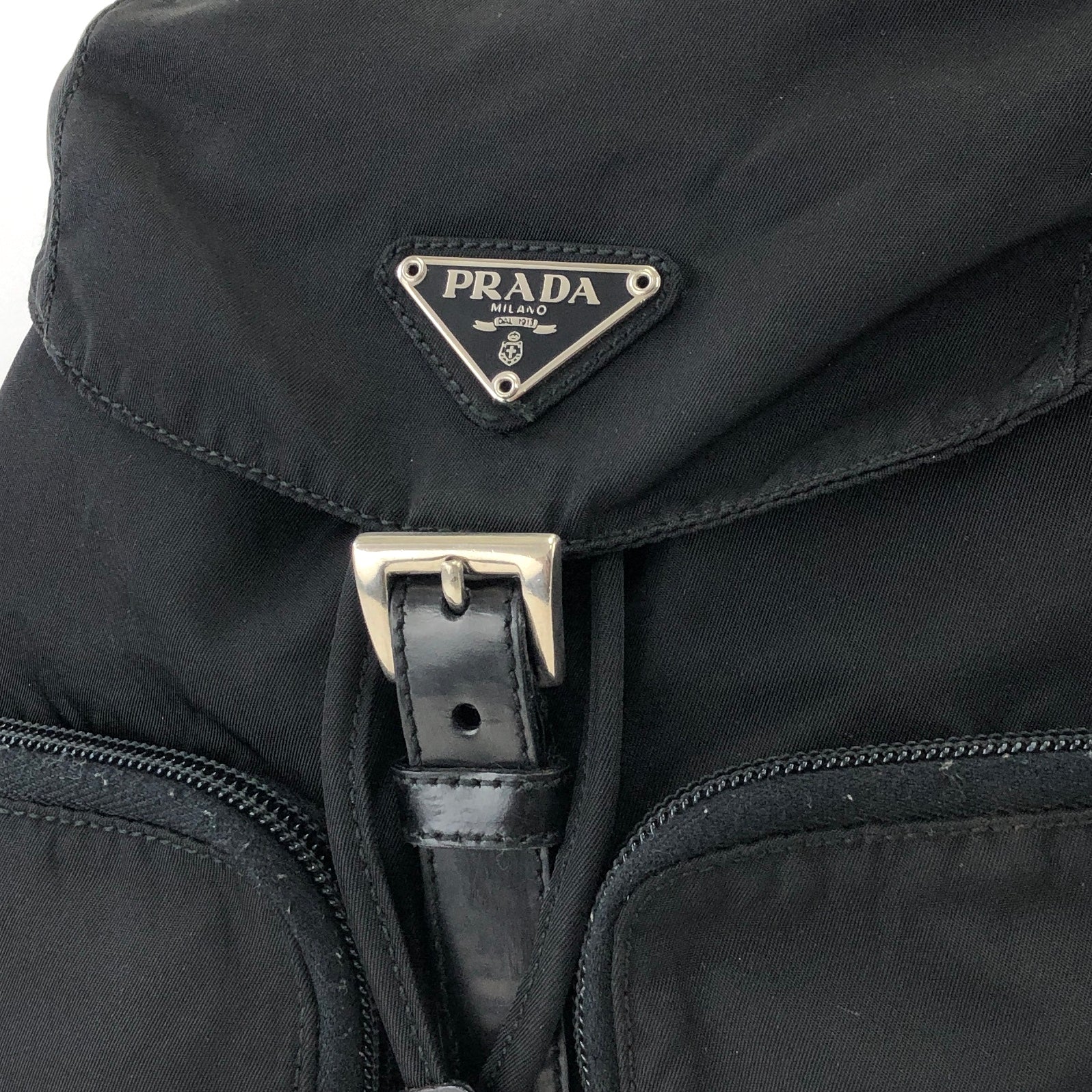 PRADA Milano Double Pocket Leather Backpack Bag Black