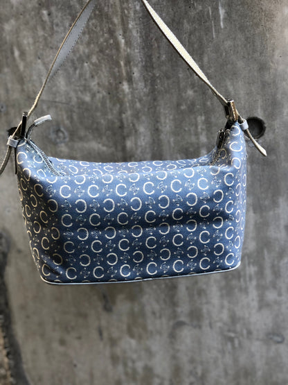 CELINE C Macadam Jacquard Handbag Blue Vintage Old Celine znhcpr