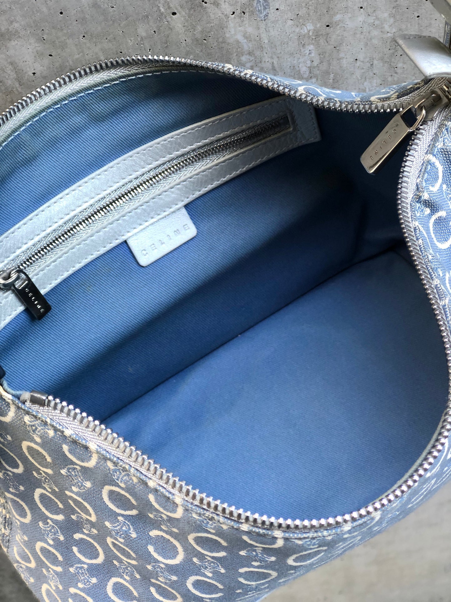 CELINE C Macadam Jacquard Handbag Blue Vintage Old Celine znhcpr