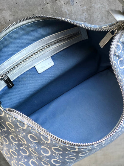 CELINE C Macadam Jacquard Handbag Blue Vintage Old Celine znhcpr