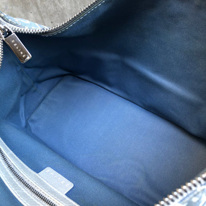 CELINE C Macadam Jacquard Handbag Blue Vintage Old Celine znhcpr