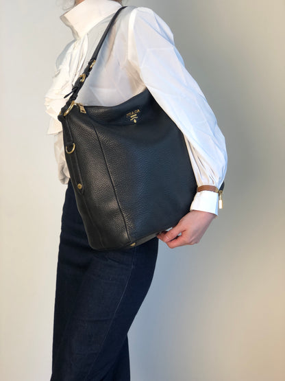 PRADA Logo Shoulder bag Black Vintage mxb7r6