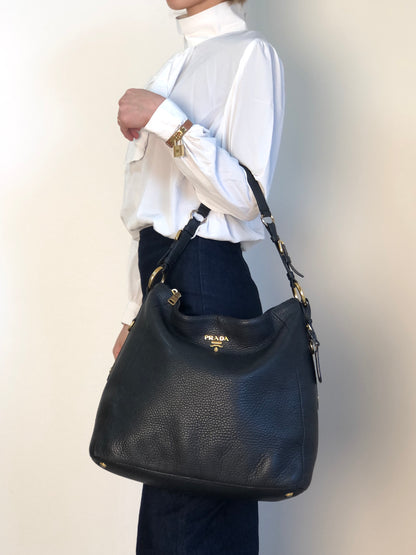 PRADA Logo Shoulder bag Black Vintage mxb7r6