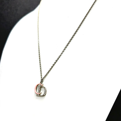 Christian Dior CD Logo Necklace Pink Silver Vintage Old nya2c5