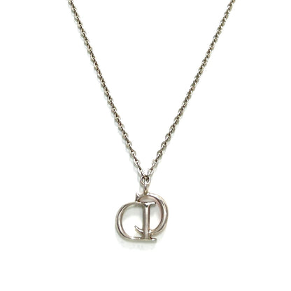 Christian Dior CD Logo Necklace Pink Silver Vintage Old nya2c5