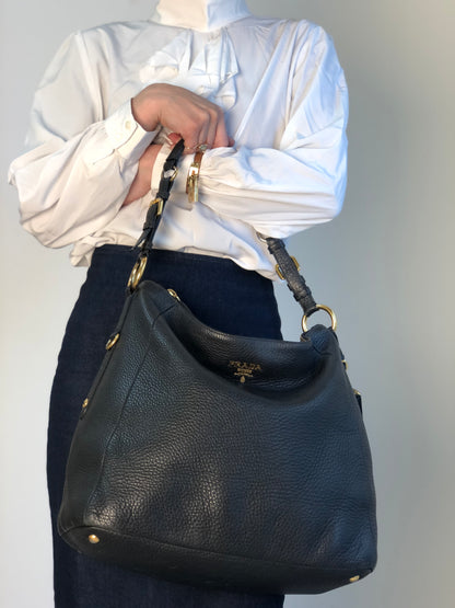 PRADA Logo Shoulder bag Black Vintage mxb7r6