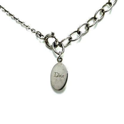 Christian Dior CD Logo Necklace Pink Silver Vintage Old nya2c5