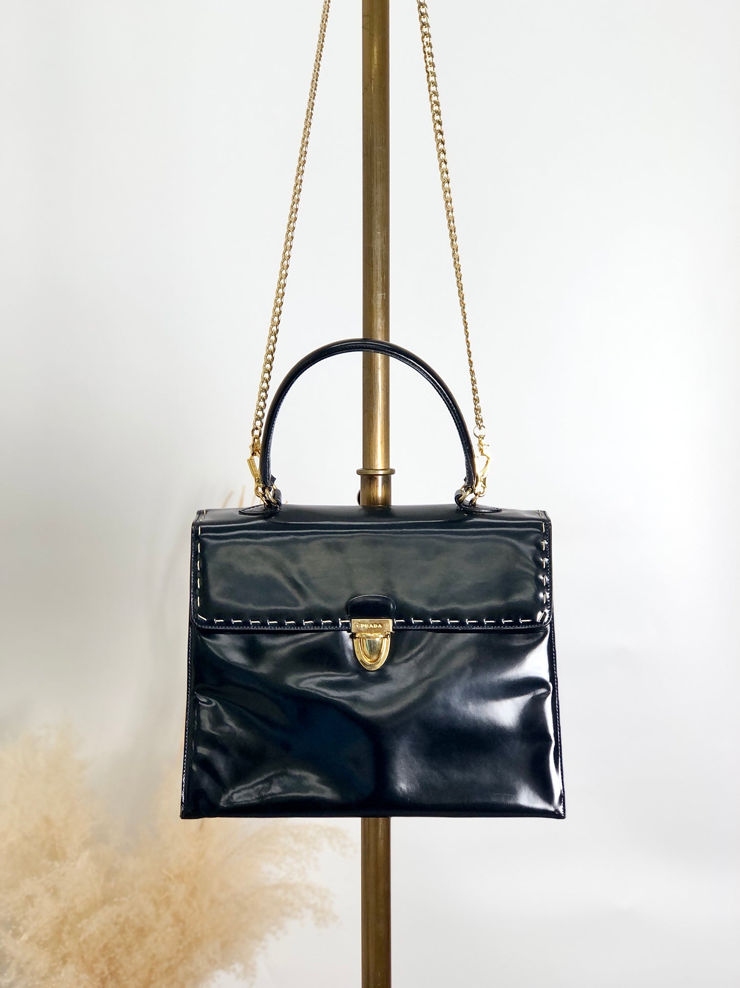 PRADA Two-way Handbag Chain Shoulder bag Navy Vintage zxyxea