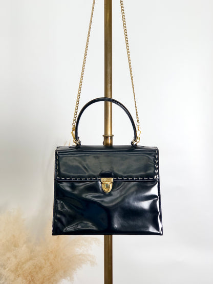 PRADA Two-way Handbag Chain Shoulder bag Navy Vintage zxyxea