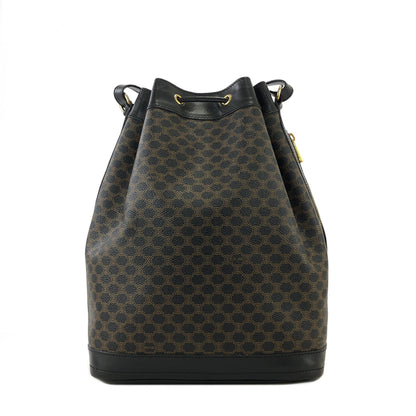 CELINE Macadam Blason Side Zipper Drawstring Shoulder bag Black Vintage Old Celine yabpd6