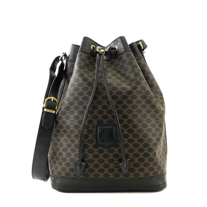 CELINE Macadam Blason Side Zipper Drawstring Shoulder bag Black Vintage Old Celine yabpd6