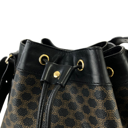 CELINE Macadam Blason Side Zipper Drawstring Shoulder bag Black Vintage Old Celine yabpd6