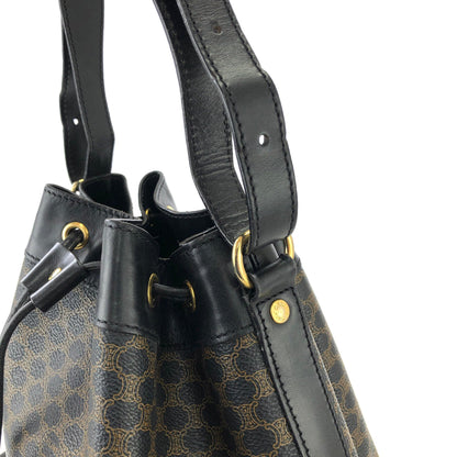CELINE Macadam Blason Side Zipper Drawstring Shoulder bag Black Vintage Old Celine yabpd6