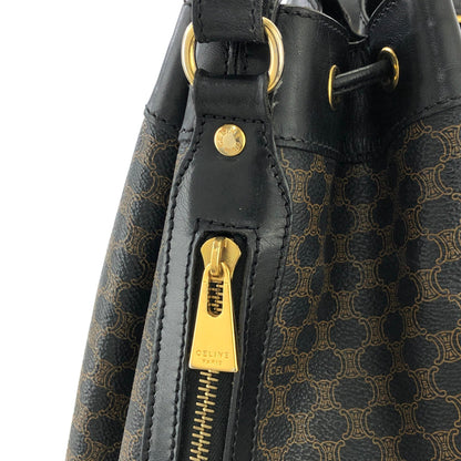 CELINE Macadam Blason Side Zipper Drawstring Shoulder bag Black Vintage Old Celine yabpd6