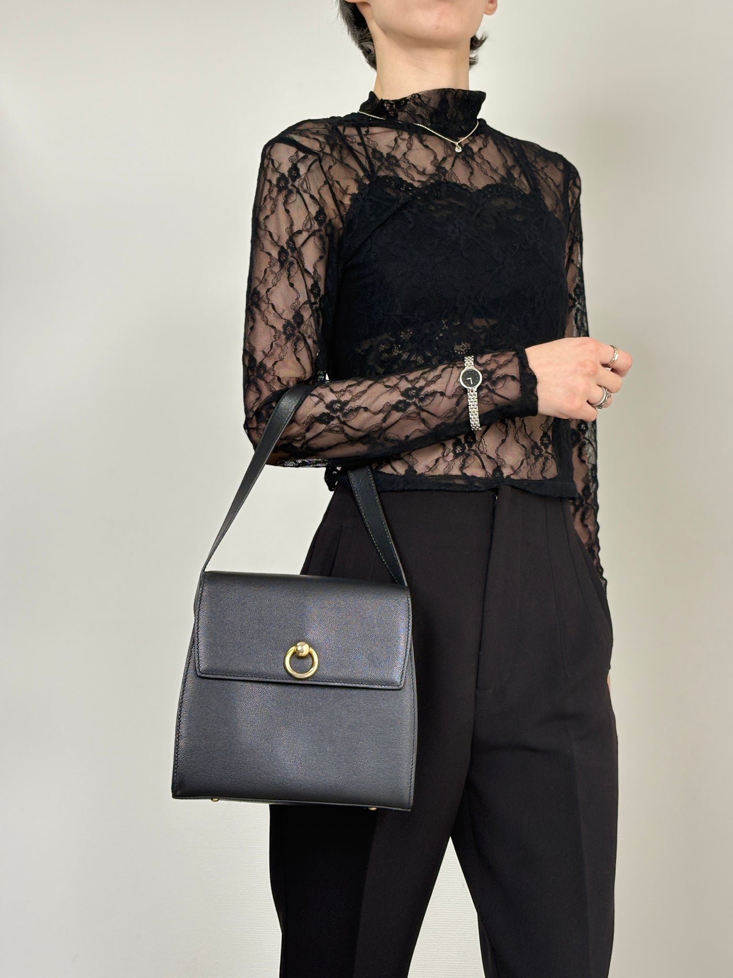 CELINE Circle Logo Shoulder bag Black Vintage eefby6