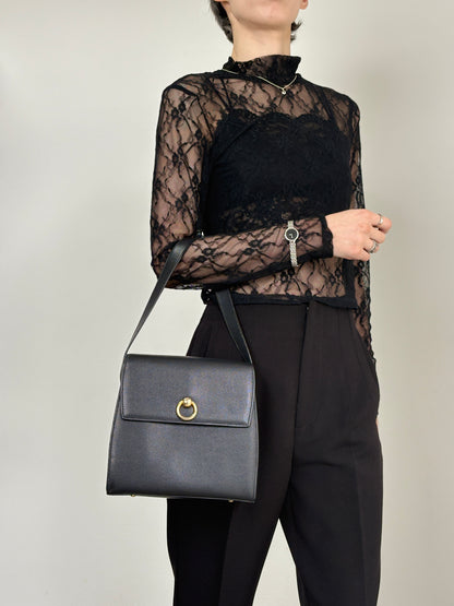 CELINE Circle Logo Shoulder bag Black Vintage eefby6
