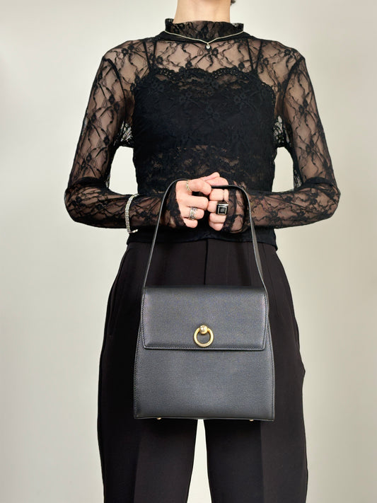 CELINE Circle Logo Shoulder bag Black Vintage eefby6