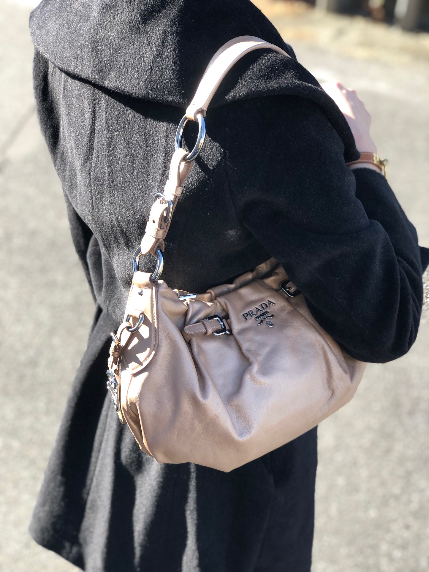 PRADA Logo Shoulder bag Beige Vintage rudk7b