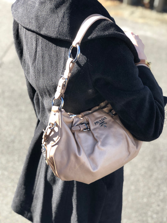 PRADA Logo Shoulder bag Beige Vintage rudk7b