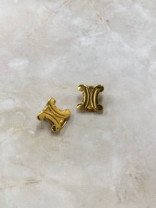 CELINE Triomphe Earrings Gold Vintage x2tnrv