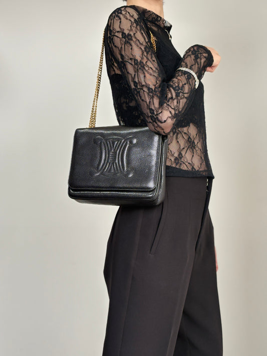 CELINE Triomphe Chain Shoulder bag Black Vintage t8zcx2