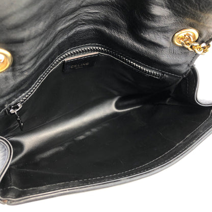 CELINE Blason Emblem Chain Quilted Square Stitch Shoulder Bag Black Old Celine Vintage 82wnp5