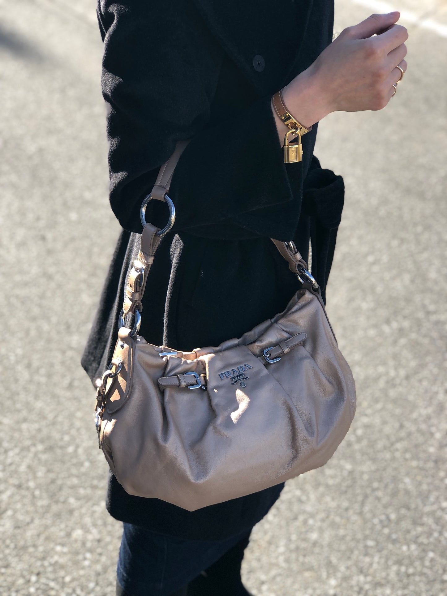 PRADA Logo Shoulder bag Beige Vintage rudk7b