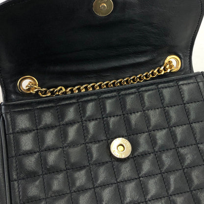 CELINE Blason Emblem Chain Quilted Square Stitch Shoulder Bag Black Old Celine Vintage 82wnp5