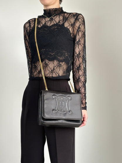 CELINE Triomphe Chain Shoulder bag Black Vintage t8zcx2