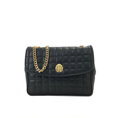CELINE Blason Emblem Chain Quilted Square Stitch Shoulder Bag Black Old Celine Vintage 82wnp5