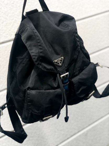PRADA Triangle Logo Nylon Leather Backpack Black Vintage Old hci3ad