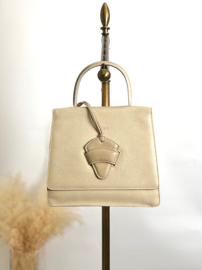 LOEWE Barcelona Bi-color  Embossed Leather Handbag Beige Vintage esxncn