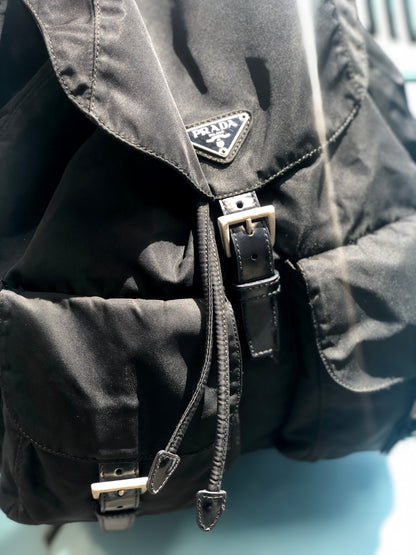PRADA Triangle Logo Nylon Leather Backpack Black Vintage Old hci3ad