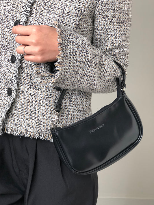 Yves Saint Laurent Logo Embossed Small Handbag Shoulder bag Black Vintage ztncyu