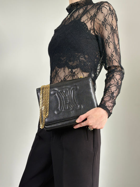 CELINE Triomphe Chain Shoulder bag Black Vintage t8zcx2