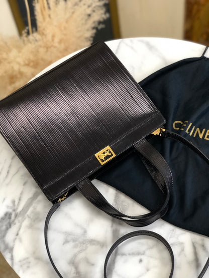 CELINE Horse carriage Leather Handbag Crossbody Shoulder bag Black Vintage 2urg2x