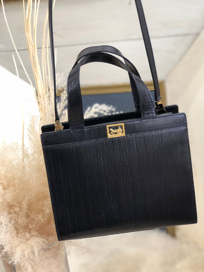CELINE Horse carriage Leather Handbag Crossbody Shoulder bag Black Vintage 2urg2x