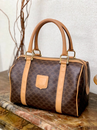 CELINE Macadam Blason mini Boston bag Handbag Brown Vintage Old Celine  kkfpeh