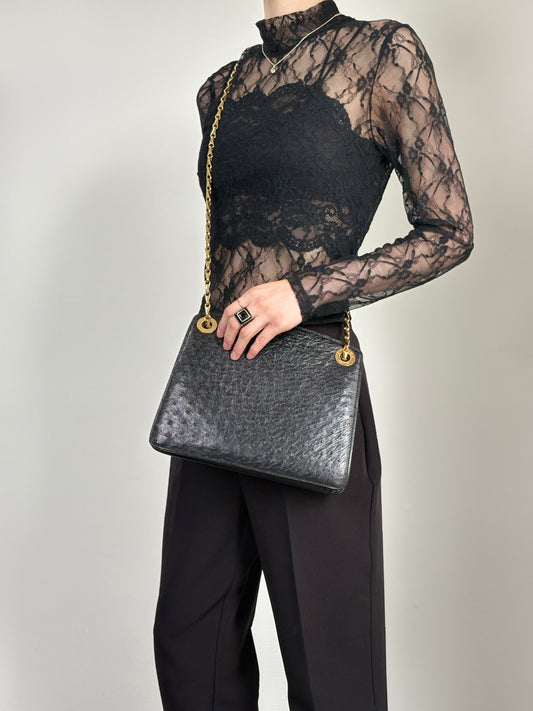 CELINE Circle Logo Chain Shoulder bag Black Vintage uyxx4c
