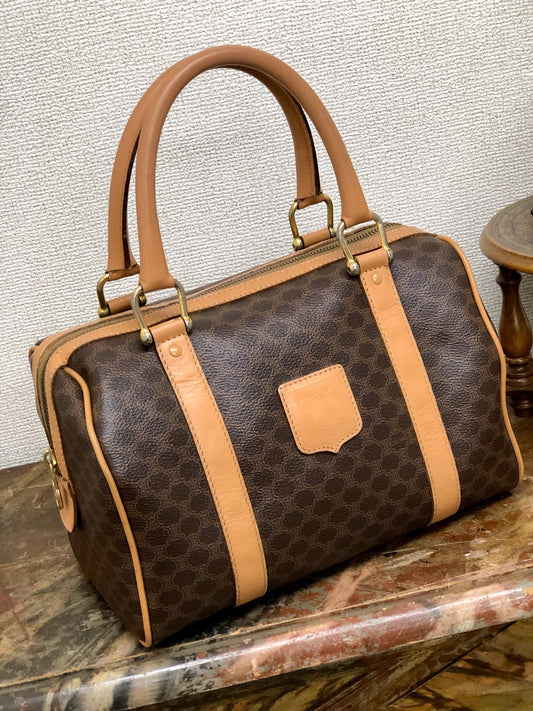 CELINE Macadam Travel Hand Boston Bag MC99/2 Purse Brown PVC Leather Italy  70234