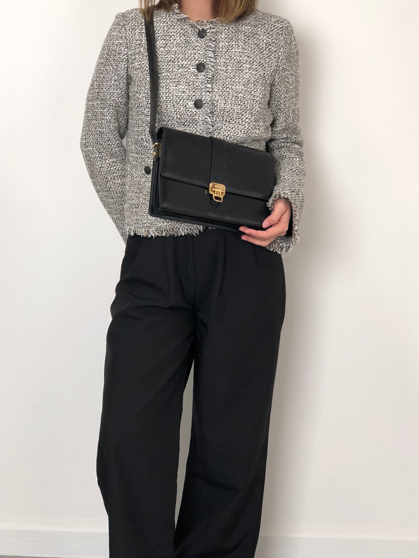 CELINE Horse Bit Shoulder bag Black Vintage 3kmi4e